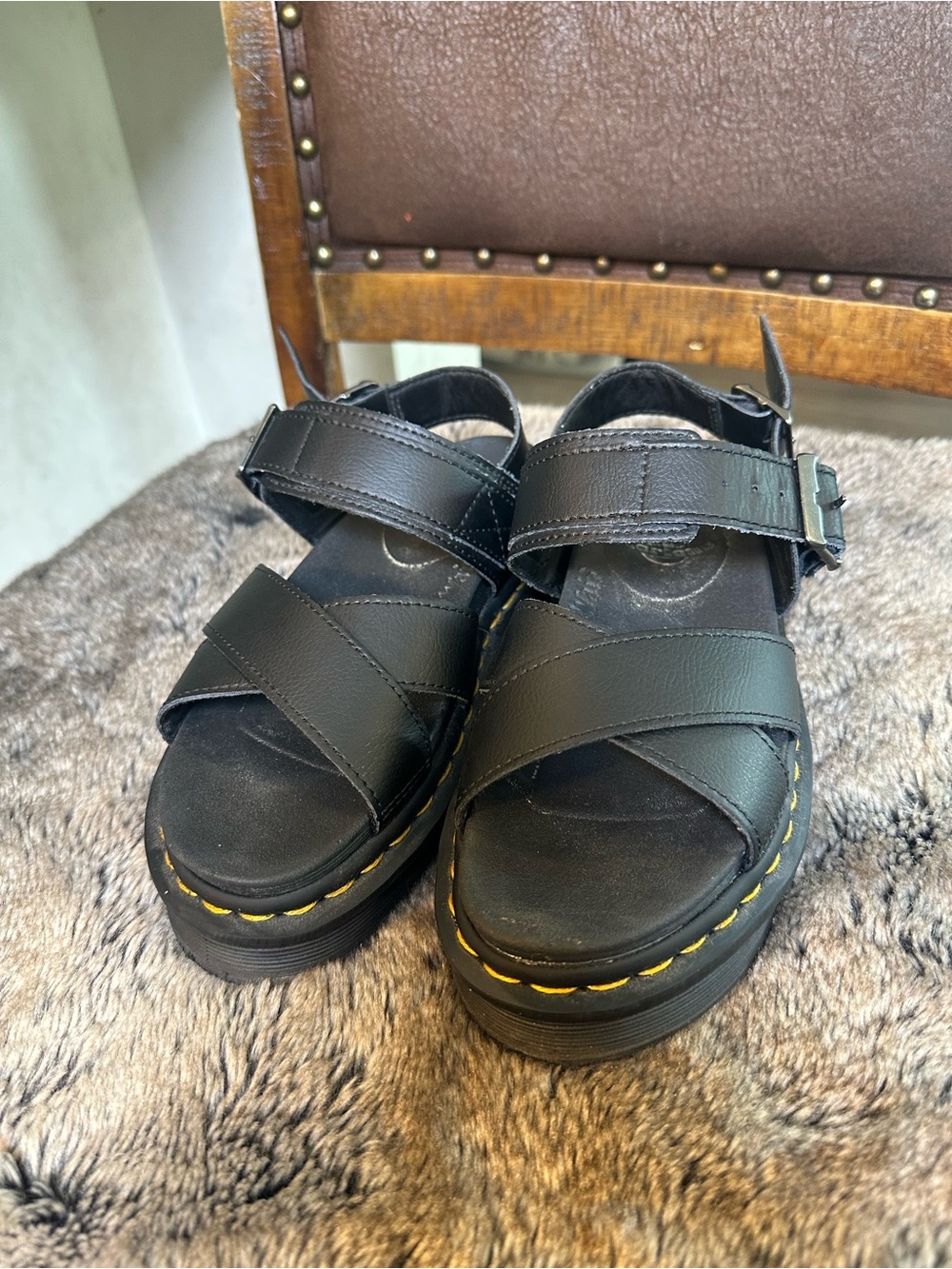 Dr. Martin Voss Athena Strappy Platform Black Sandals, Size 5